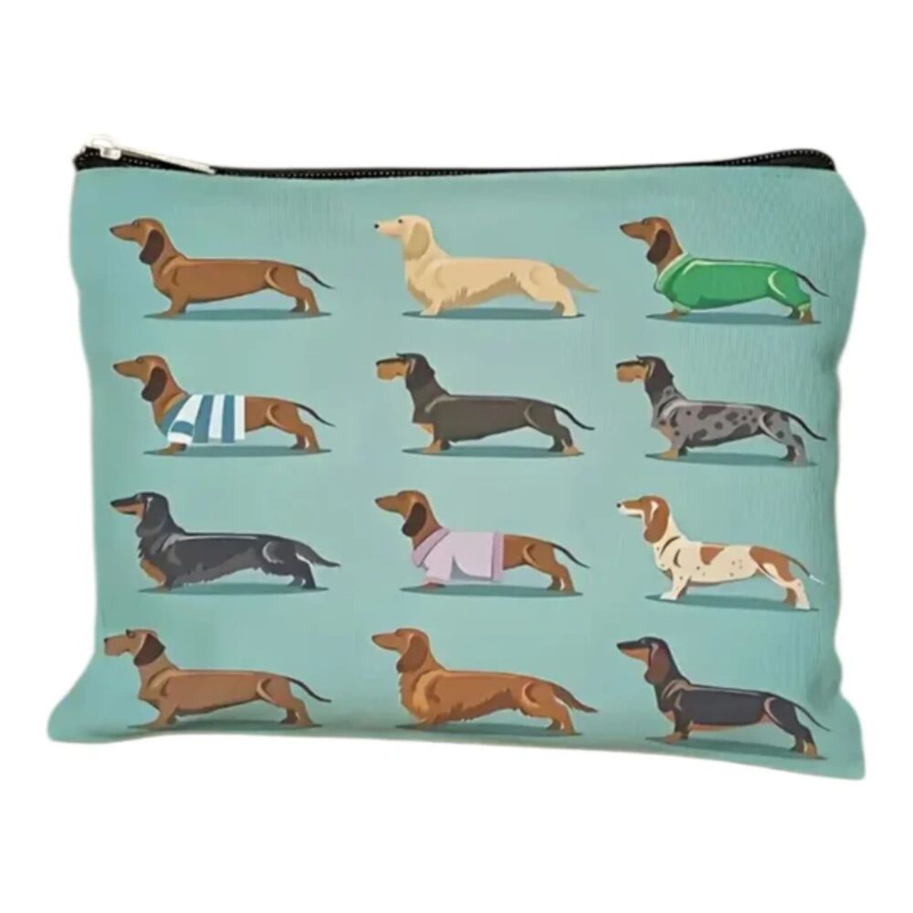 Dachshund Zipper Pouch Cosmetic Bag with Dog Illustration Print - Picture 3 of 3